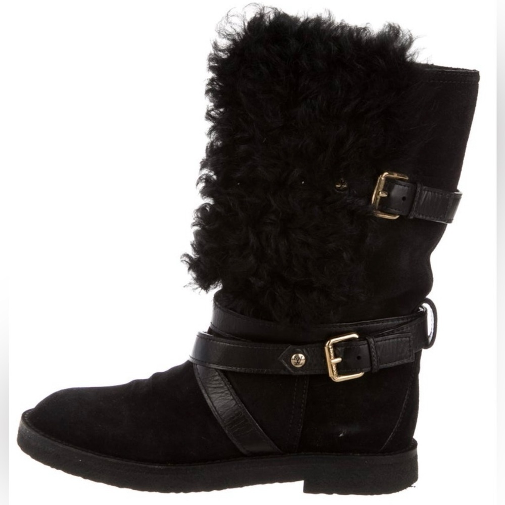 Louis Vuitton women shearling suede boots black